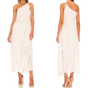 Free People One Shoulder Dress Crochet Lace Inset Bella Cotton Ivory Size Medium